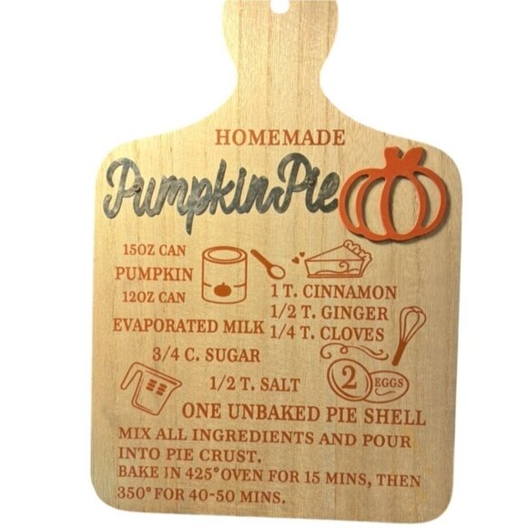 Homemade Pumpkin Pie Recipe Decorative Cutting Board NEW Fall Thanksgiving - Picture 4 of 4